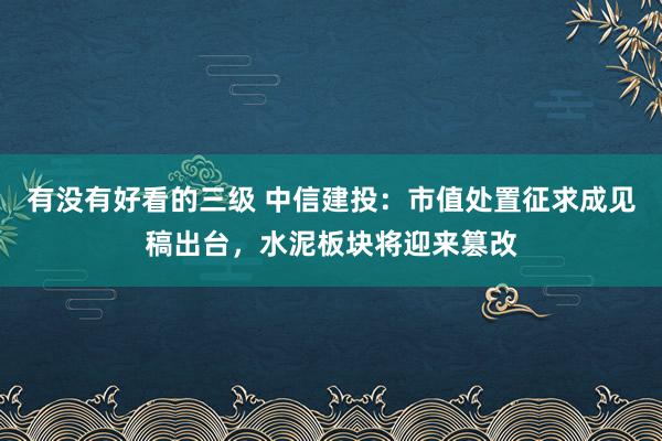 有没有好看的三级 中信建投:市值处置征求成见稿出台,水泥板块将迎来篡改