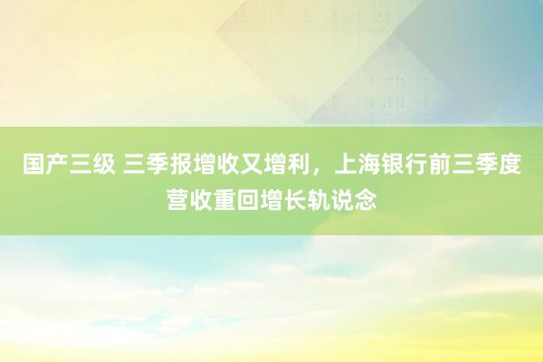 国产三级 三季报增收又增利,上海银行前三季度营收重回增长轨说念