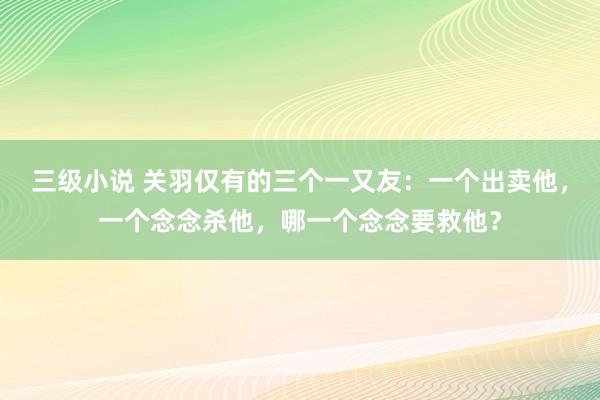 三级小说 关羽仅有的三个一又友:一个出卖他,一个念念杀他,哪一个念念要救他?