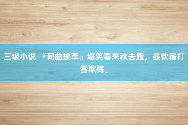 三级小说 『词曲拔萃』堪笑春来秋去雁,最钦霜打雪欺梅。