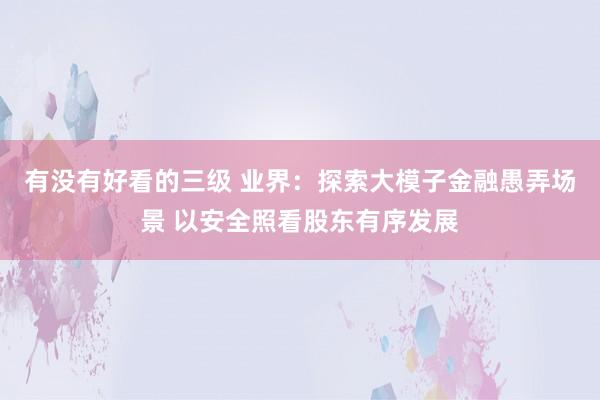 有没有好看的三级 业界：探索大模子金融愚弄场景 以安全照看股东有序发展
