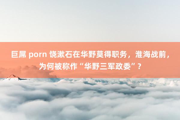 巨屌 porn 饶漱石在华野莫得职务,淮海战前,为何被称作“华野三军政委”?