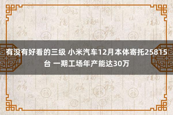 有没有好看的三级 小米汽车12月本体寄托25815台 一期工场年产能达30万