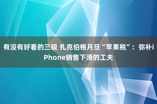 有没有好看的三级 扎克伯格月旦“苹果税”:弥补iPhone销售下滑的工夫