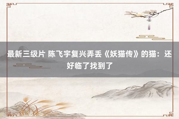 最新三级片 陈飞宇复兴弄丢《妖猫传》的猫：还好临了找到了