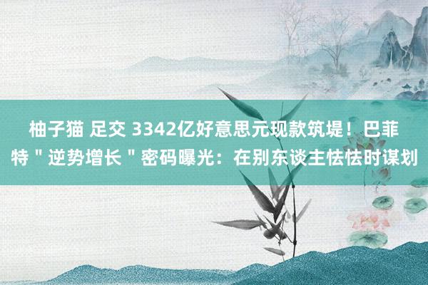 柚子猫 足交 3342亿好意思元现款筑堤!巴菲特"逆势增长"密码曝光:在别东谈主怯怯时谋划